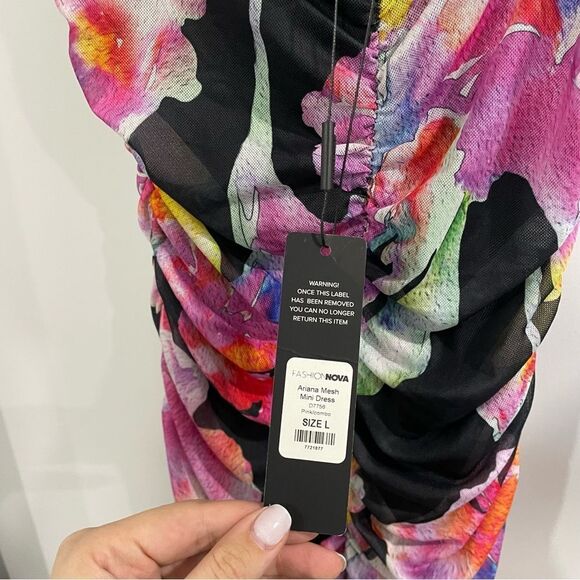 Multicolor Lace Women's Floral Rushed dress Large Fashion Nova - Picture 3 of 6